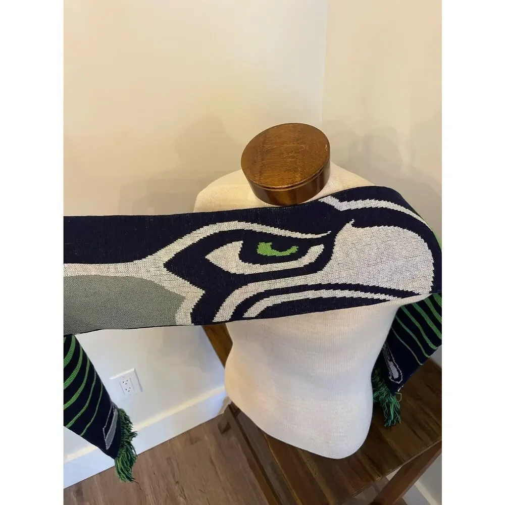 Seattle Seahawks Scarf Knit Winter Neck Double Sided Big Team Logo